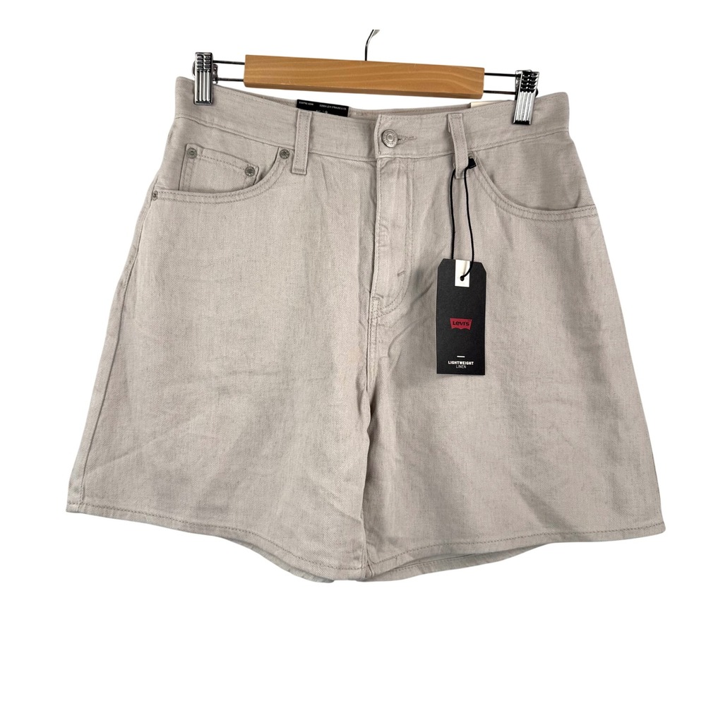 Levi's High Baggy Shorts sz 28 Tan Khaki Linen Blend High Rise Lightweight